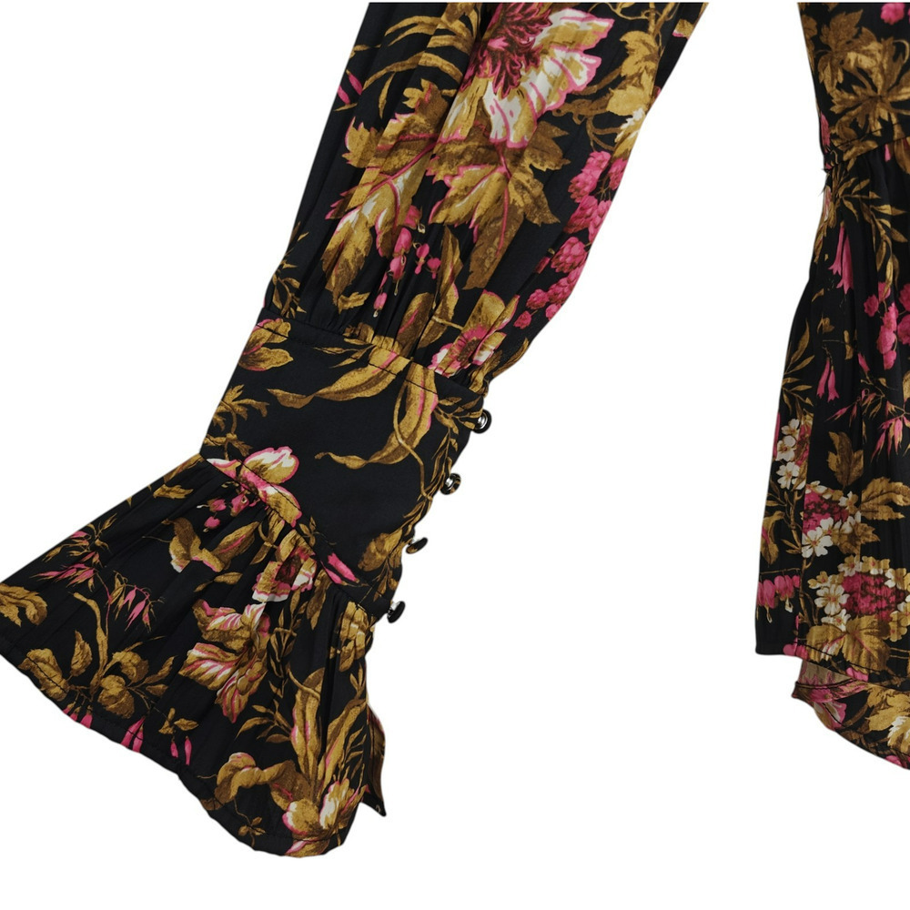 Anthropologie Deep V Floral Tunic Blouse Top Size Small Long Sleeves Romantic - Picture 7 of 14